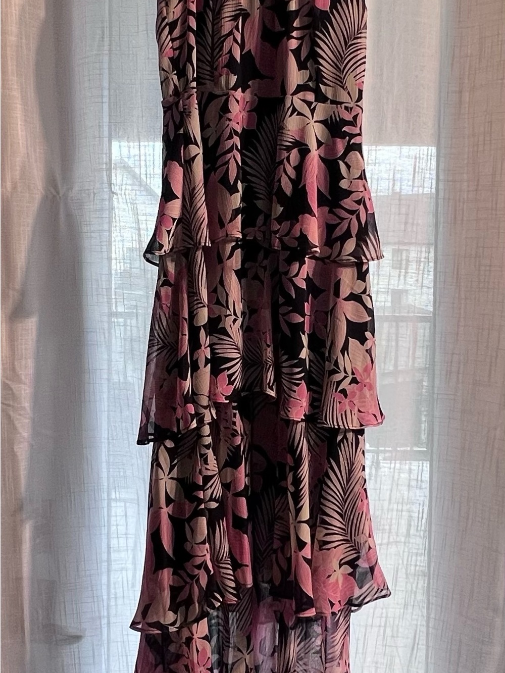 Tommy Hilfiger Pink and Black Tiered Floral High-Low Dress